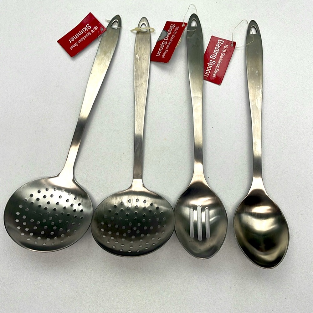 NWT Stainless Steel 2 Skimmer, Slotted Spoon & Basting Spoon Bundle